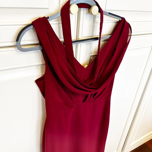 Jenny Packham Womens Burgundy Wine Colored Bridesmaid Formal Cowl Neck Maxi Gown - Picture 10 of 11